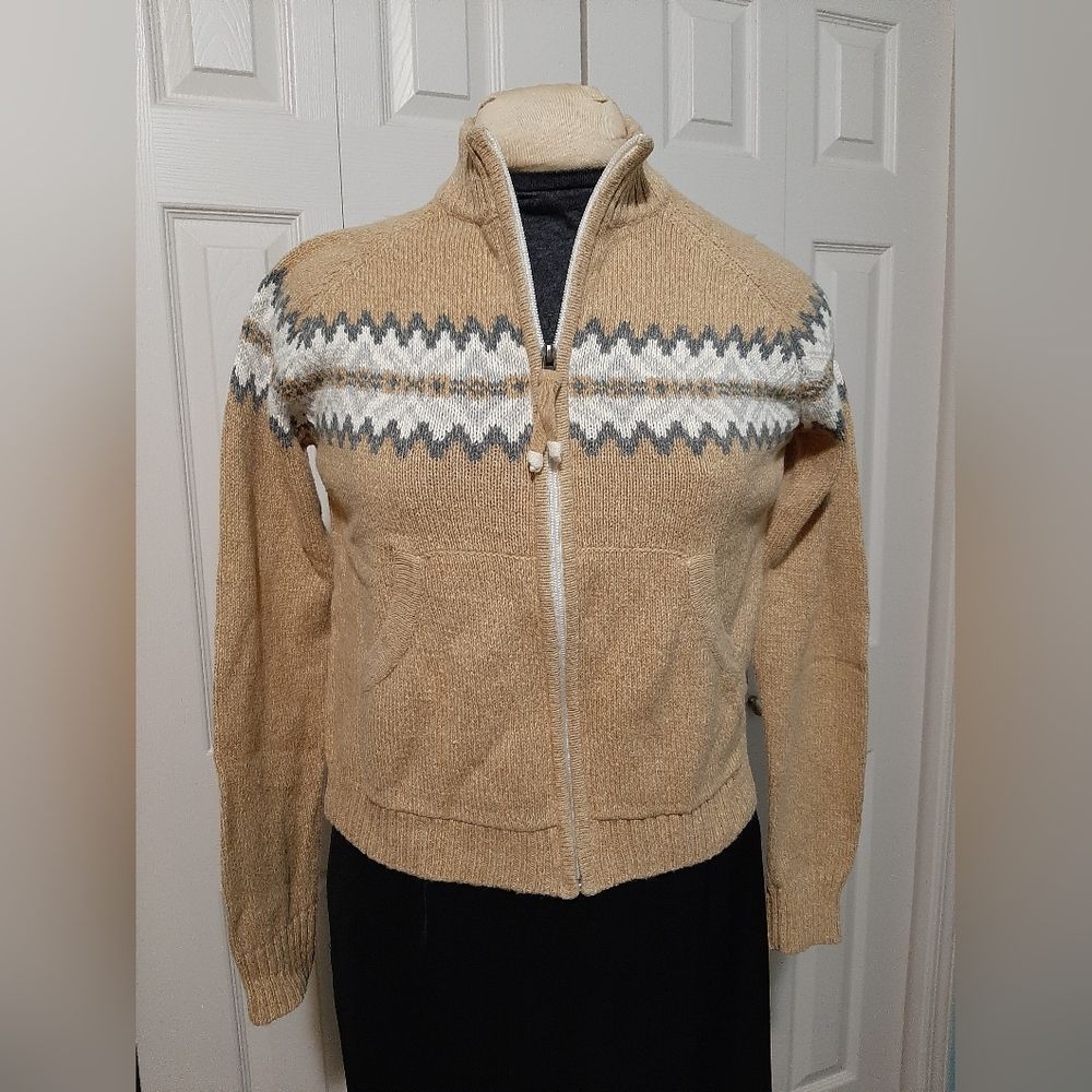 WOOLRICH Sweater Women's S Full Zip with Pockets light saddle tan gray cream